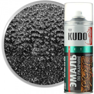 Эмаль KUDO-3013 молотковая по ржавчине Серебристо-черная 520 мл