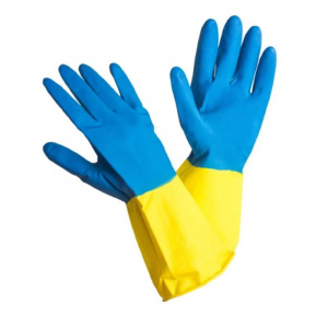 BICOLO1 перчатки хозяйственные латексные БИКОЛОР  L синий+желтый
