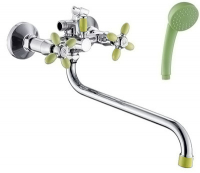 Смеситель д/ванны с 2-мя рукоятками S-35см, с цвет.након.и ручк. зеленый 2270714 Антей