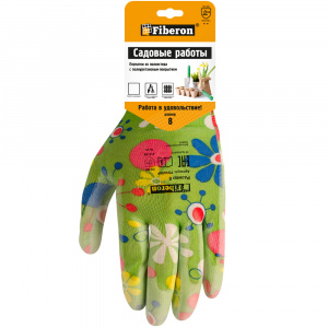 PSV053P Перчатки «Для садовых работ», полиэстеровые, нитриловое покрытие, микс цветов, Fiberon, 